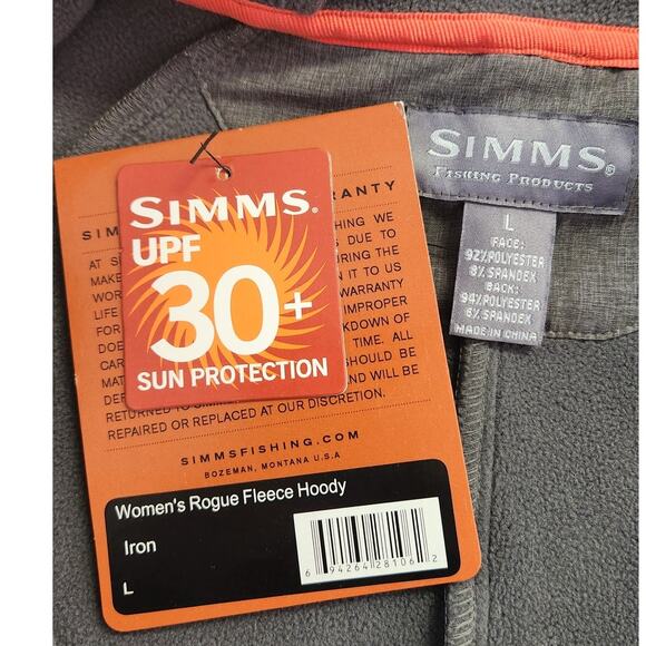 Simms Rogue Fleece Hoody Gray UPF 50 Water Resistant Jacket Women Size Large NWT - Picture 6 of 6